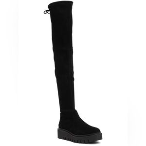Stuart Weitzman Chalet Lug City Suede Over-The-Knee Boot, Black